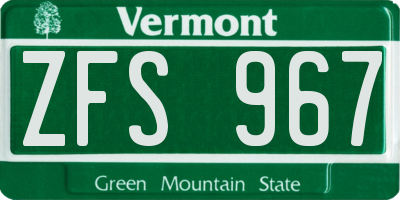 VT license plate ZFS967