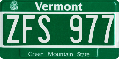 VT license plate ZFS977