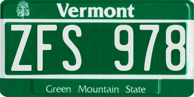 VT license plate ZFS978
