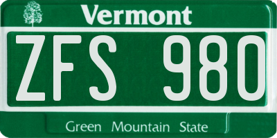 VT license plate ZFS980