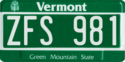 VT license plate ZFS981