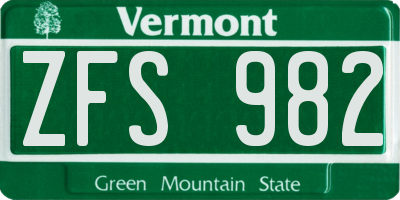 VT license plate ZFS982