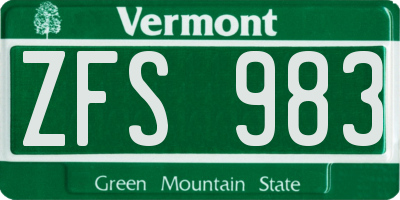VT license plate ZFS983