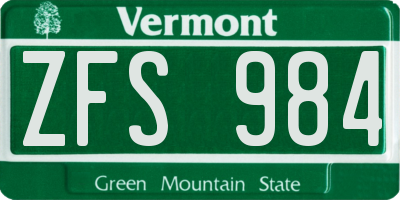 VT license plate ZFS984