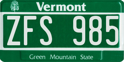 VT license plate ZFS985
