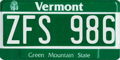VT license plate ZFS986