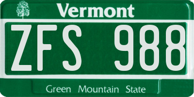 VT license plate ZFS988