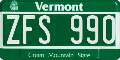 VT license plate ZFS990