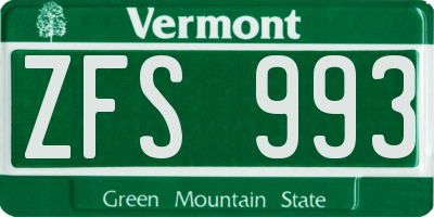 VT license plate ZFS993
