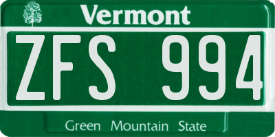 VT license plate ZFS994