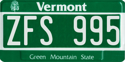VT license plate ZFS995