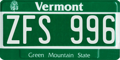 VT license plate ZFS996