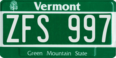 VT license plate ZFS997
