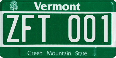 VT license plate ZFT001