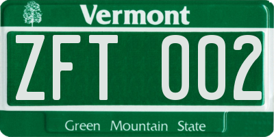 VT license plate ZFT002