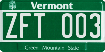 VT license plate ZFT003