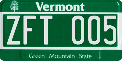 VT license plate ZFT005