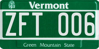 VT license plate ZFT006