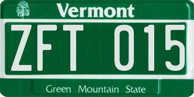 VT license plate ZFT015