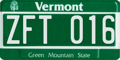 VT license plate ZFT016
