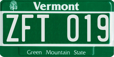 VT license plate ZFT019