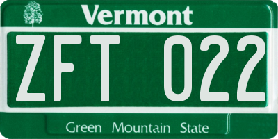 VT license plate ZFT022