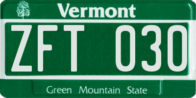 VT license plate ZFT030