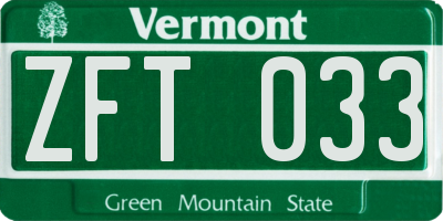 VT license plate ZFT033
