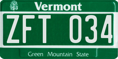 VT license plate ZFT034