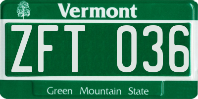 VT license plate ZFT036