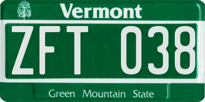 VT license plate ZFT038