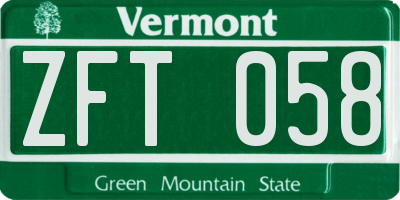 VT license plate ZFT058
