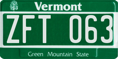 VT license plate ZFT063