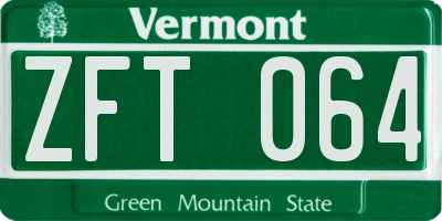 VT license plate ZFT064