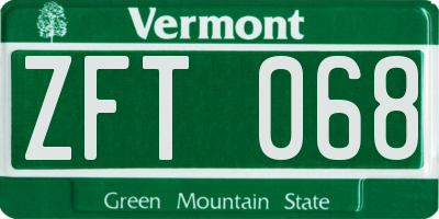 VT license plate ZFT068