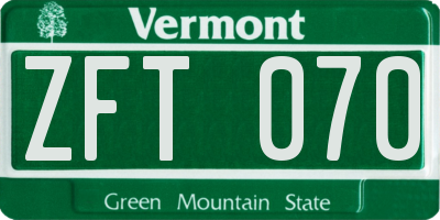 VT license plate ZFT070