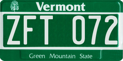 VT license plate ZFT072
