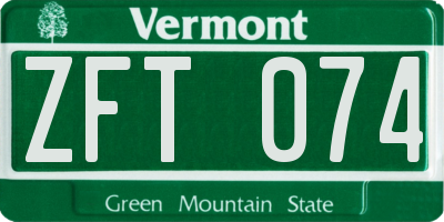 VT license plate ZFT074