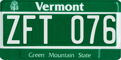 VT license plate ZFT076