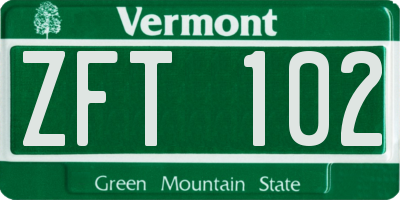 VT license plate ZFT102