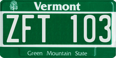 VT license plate ZFT103