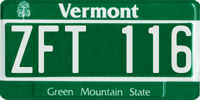 VT license plate ZFT116
