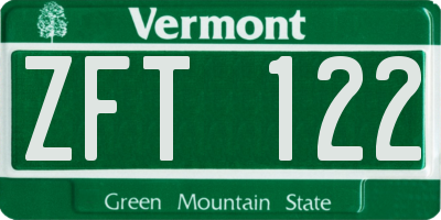 VT license plate ZFT122