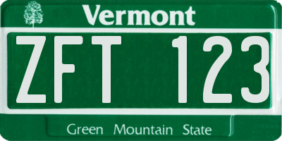 VT license plate ZFT123