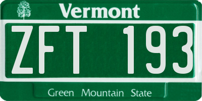 VT license plate ZFT193