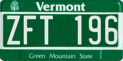 VT license plate ZFT196