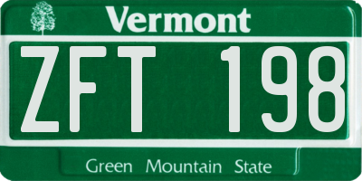 VT license plate ZFT198