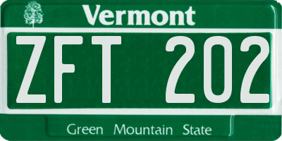VT license plate ZFT202