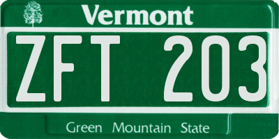 VT license plate ZFT203