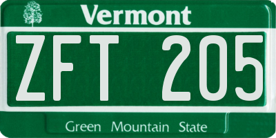 VT license plate ZFT205